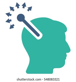 Optical Neural Interface vector pictogram. Style is flat graphic bicolor symbol, cobalt and cyan colors, white background.
