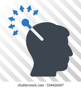 Optical Neural Interface vector pictogram. Illustration style is flat iconic bicolor smooth blue symbol on a hatched transparent background.