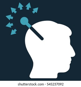 Optical Neural Interface vector pictograph. Style is flat graphic bicolor symbol, blue and white colors, dark blue background.