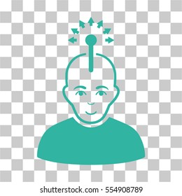 Optical Neural Interface vector pictograph. Illustration style is flat iconic cyan symbol on a chess transparent background.