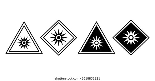 Optical Radiation Hazard Symbols Black and White Triangular and Diamond Icons Vector Design Illustration