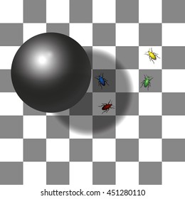 Optical shadow illusion - the two squares with the red and the green beetle are the same shade of gray - believe it.