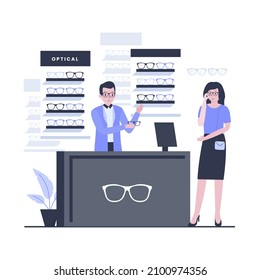 Optical shop illustration design concept. Illustration for websites, landing pages, mobile applications, posters and banners