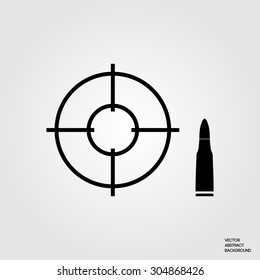 Optical sight. Holder and target. Bullet. shooting gallery. Shooting range. Vector Illustration