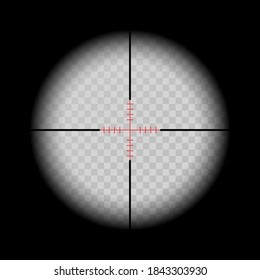Optical sight on a transparent background.A round targeting object with red lines.Sniper concept.3D.Vector realistic illustration. 