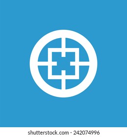 optical sight outline icon, isolated, white on the blue background. Exclusive Symbols 