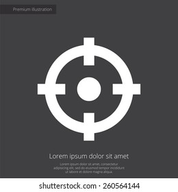 optical sight premium illustration icon, isolated, white on dark background, with text elements 