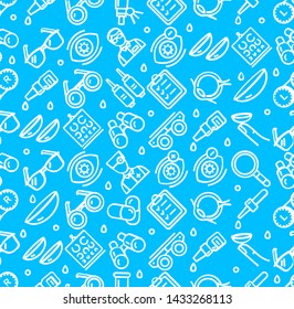 Optical Signs Seamless Pattern Background on a Blue for Web and App Design. Vector illustration of Vision Correction