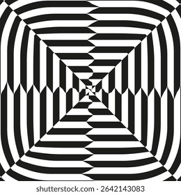 Optical square spiral. Black white illusion. Vector twisted pattern. Abstract geometry form.