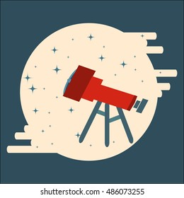 Optical telescope observing stars in circle flat style