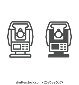 Optical theodolite line and solid icon, optical equipment concept. Vector graphics. Angle measurement tool sign on white background, outline style icon for mobile or web design