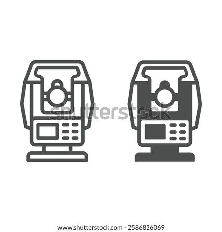 Optical theodolite line and solid icon, optical equipment concept. Vector graphics. Angle measurement tool sign on white background, outline style icon for mobile or web design