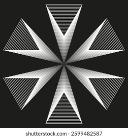Optical triangle effect. Abstract geometric illusion. Black dark background. Futuristic vector art.