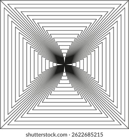 Optical triangle grid. Linear motion field. Converging vector lines. Black shape illusion.