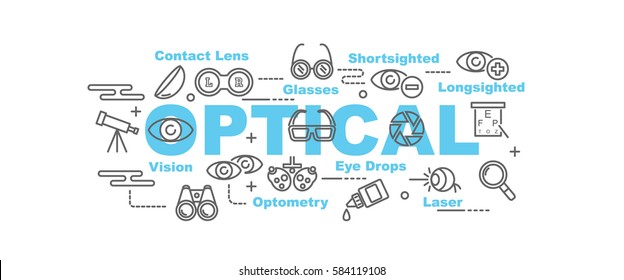 optical vector banner design concept, flat style with thin line art icons on white background
