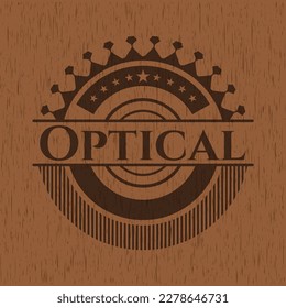 Icono o emblema óptico de madera. Ilustración vectorial. 