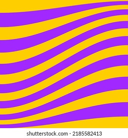Optical yellow and purple card. Color wavy print. Bright colorful optical ornament 90s
