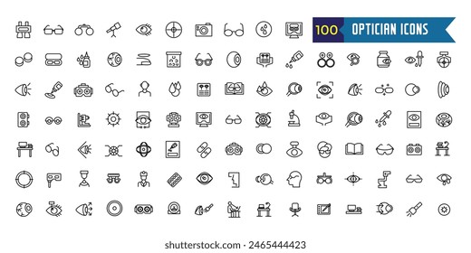 Optician icons set. Outline set of optician vector icons for ui design. Outline icon collection. Editable stroke.