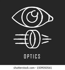 Optics chalk icon. Light physics branch. Optometry and ophthalmology scientific research. Light rays reflection and refraction physical effect. Visible spectrum Isolated vector chalkboard illustration
