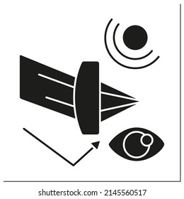 Optics glyph icon. Optical radiation. Light behavior and properties. Ultraviolet, and infrared light.Physical branches concept. Filled flat sign. Isolated silhouette vector illustration
