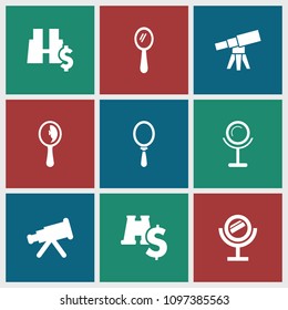 Optics icon. collection of 9 optics filled icons such as mirror, telescope. editable optics icons for web and mobile.