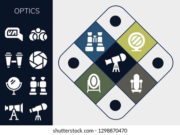  optics icon set. 13 filled optics icons. Simple modern icons about  - Telescope, Mirror, Binoculars, Shutter