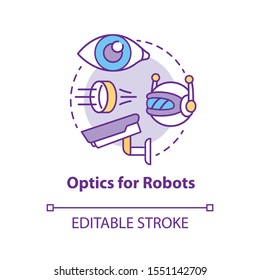Optics for robots concept icon. Robotic lenses idea thin line illustration. Innovative cctv cameras. Special futuristic glass for electronics. Vector isolated outline drawing. Editable stroke