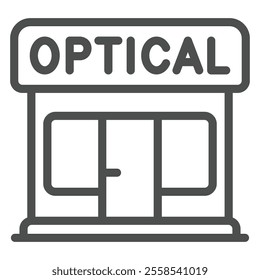 Optics shop house line icon, optical equipment concept. Vector graphics. Store building sign on white background, outline style icon for mobile or web design.