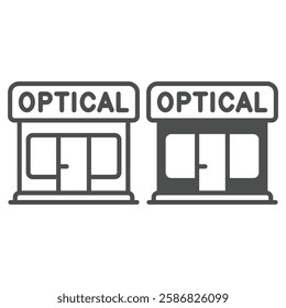 Optics shop house line and solid icon, optical equipment concept. Vector graphics. Store building sign on white background, outline style icon for mobile or web design.