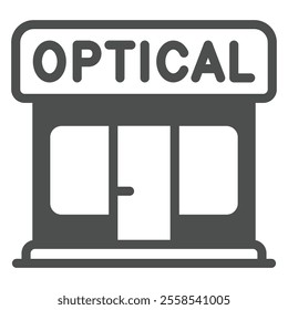 Optics shop house solid icon, optical equipment concept. Vector graphics. Store building sign on white background, glyph style icon for mobile or web design.