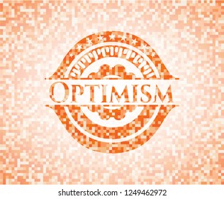 Optimism abstract emblem, orange mosaic background