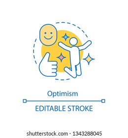 Optimism concept icon. Good mood. Enjoying life. Hopefulness and confidence. Happiness, fun idea thin line illustration. Vector isolated outline drawing. Editable stroke