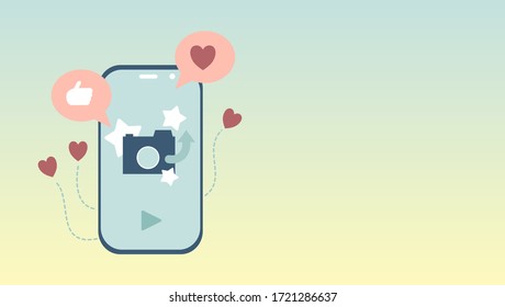 Optimism feel good concept illustration vector. cute smartphone with camera app  with like and heart symbol