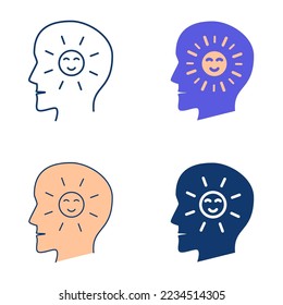 Optimism icon set in flat and line style. Happiness, positivity, mental health symbol. Vector illustration