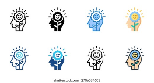 Ícone de otimismo define ilustração de vetor de coleção de vários estilos 
