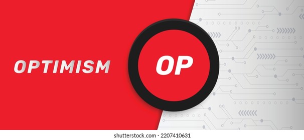 Optimism OP cryptocurrency logo and symbol vector illustration fintech banner and background