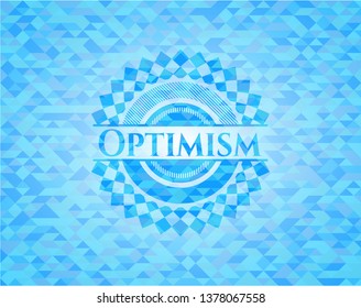 Optimism realistic sky blue emblem. Mosaic background
