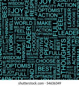 OPTIMISM. Seamless vector pattern with word cloud.