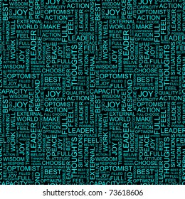 OPTIMISM. Seamless vector pattern with word cloud. Illustration with different association terms.