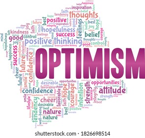 Optimism vector illustration word cloud isolated on a white background.	