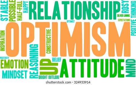Optimism word cloud on a white background. 