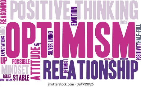 Optimism word cloud on a white background. 