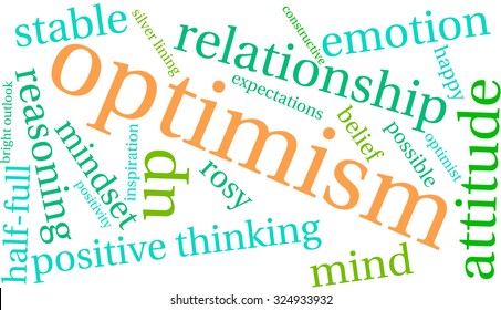 Optimism word cloud on a white background. 