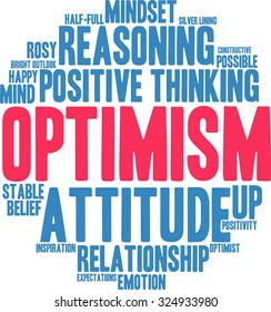 Optimism word cloud on a white background. 