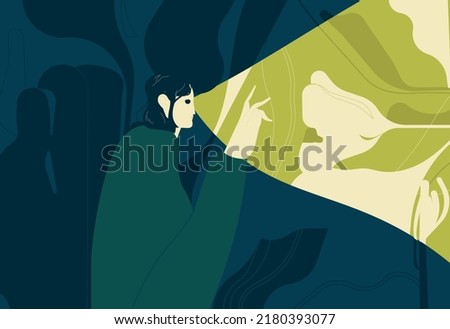Optimist focusing on good, seeing life from positive outlook in favorable light. Psychological concept of optimism and optimistic mindset. Flat vector illustration.