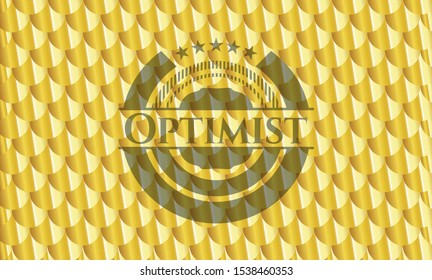 Optimist gold badge. Scales pattern. Vector Illustration. Detailed.