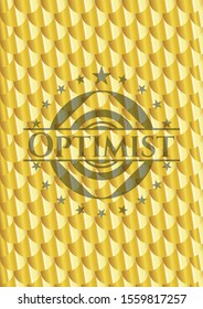 Optimist golden badge. Scales pattern. Vector Illustration. Detailed.