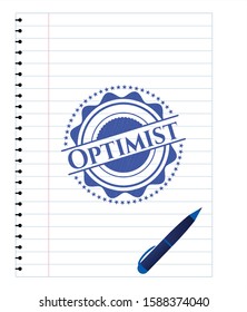 Optimist pen draw. Blue ink. Vector Illustration. Detailed.