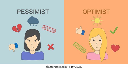 Optimist and pessimist concept. Two points of view. Happiness and sadness. Upset and joyful women.