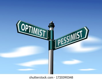 optimist and pessimist vector street sign with sky background
